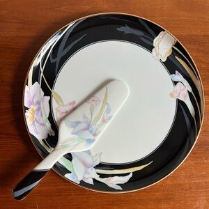 Vintage Mikasa Charisma Black Cake Plate & Server Set | Fine China Japan Floral